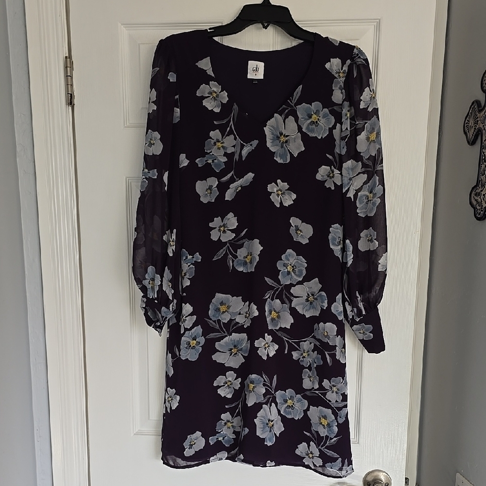 Floral Long Sleeve Dress - Black and Blue